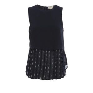 Michael Kors Navy Pleated Top